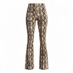 New XS Snake Print Flare Wide Leg Bell Bottoms Pants High Waist Stretchy Slacks